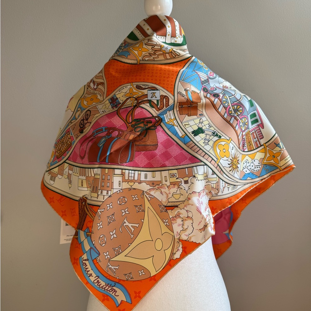 Louis Vuitton NWT Orange and White Silk Scarf